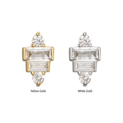 Invictus 14Kt Gold Threadless 3D Geometric Baguette & Round Gem Top