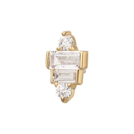 Invictus 14Kt Gold Threadless 3D Geometric Baguette & Round Gem Top