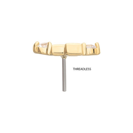 Invictus 14Kt Gold Threadless 3D Geometric Baguette & Round Gem Top