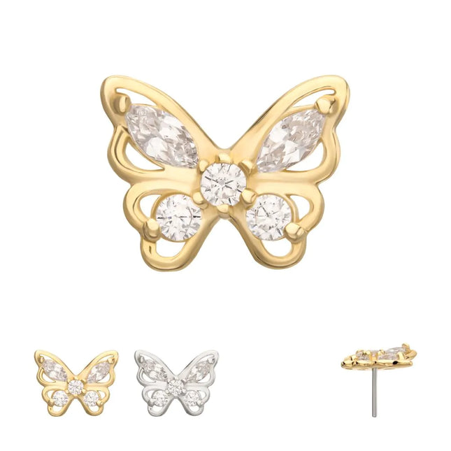 Invictus 14Kt Gold Threadless 3D Butterfly Round & Marquise Gem Top