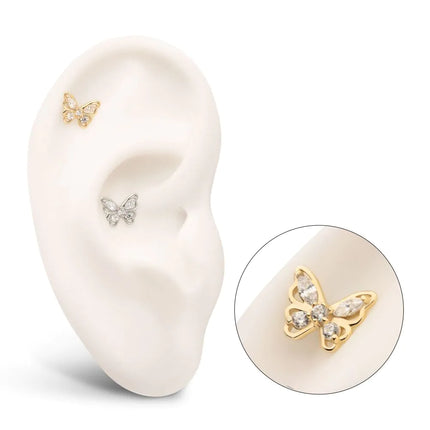 Invictus 14Kt Gold Threadless 3D Butterfly Round & Marquise Gem Top