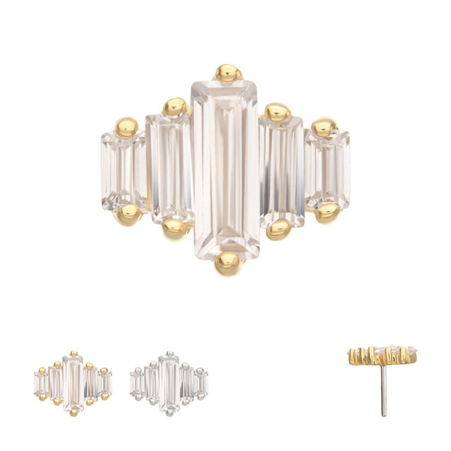 Invictus 14Kt Gold Threadless 3D Geometric Baguette Gem Top