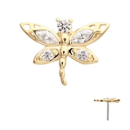 Invictus 14Kt Yellow Gold Threadless Marquise Wing Dragonfly Top