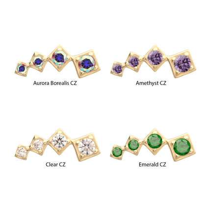 Invictus 14Kt Yellow Gold Threadless  4-Cluster Staggered Square Shape Top with Prong Set Gem