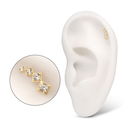 Invictus 14Kt Yellow Gold Threadless  4-Cluster Staggered Square Shape Top with Prong Set Gem