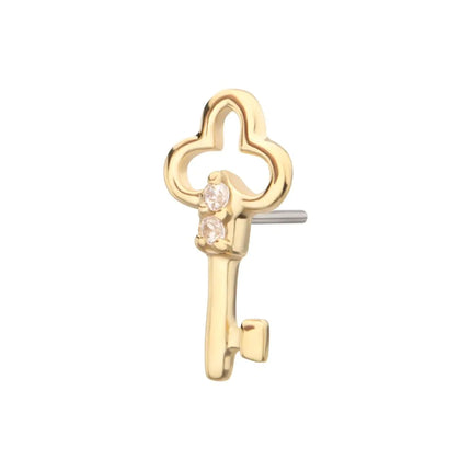 Invictus 14Kt Yellow Gold Threadless Precision-shaped Key Top with Prong Set CZ Gem