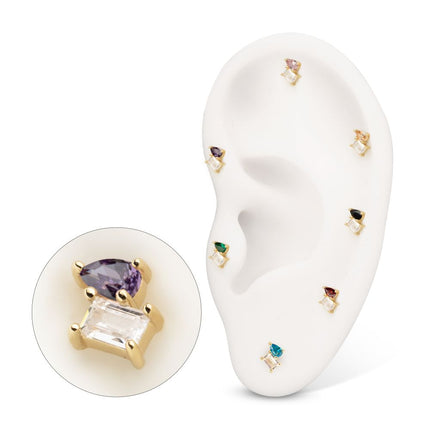 Invictus 14Kt Yellow Gold Threadless Baguette & Teardrop Prong Set Multi-Gem Top