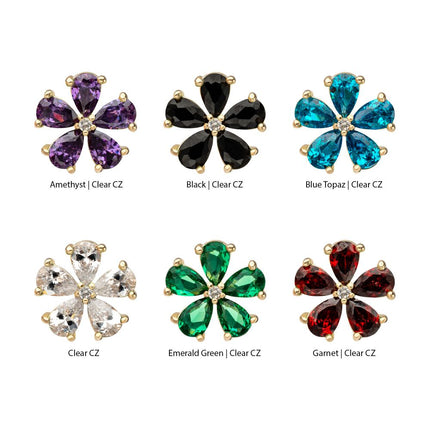 Invictus 14Kt Yellow Gold Threadless Low Profile Prong Set 5-Teardrop Gem "Radiant Bloom Flower" Top