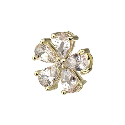 Invictus 14Kt Yellow Gold Threadless Low Profile Prong Set 5-Teardrop Gem "Radiant Bloom Flower" Top