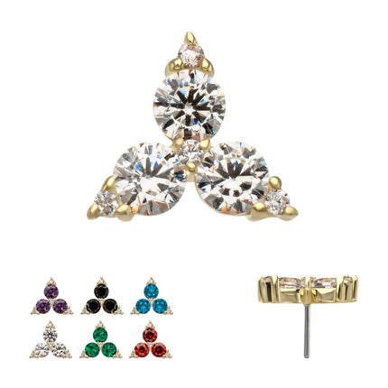 Invictus 14Kt Yellow Gold Threadless Low Profile "Trinity Gem" Top Crowned with 3-Prong Gem
