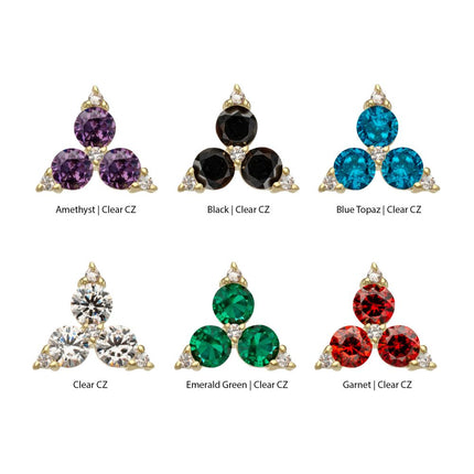 Invictus 14Kt Yellow Gold Threadless Low Profile "Trinity Gem" Top Crowned with 3-Prong Gem
