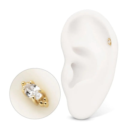 Invictus 14Kt Yellow Gold Threadless Prong Set Oval Gem with Tri-bead Top