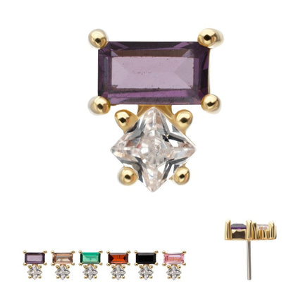 Invictus 14Kt Yellow Gold Threadless Baguette & Square Prong Set Multi-Gem Top