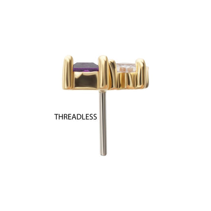 Invictus 14Kt Yellow Gold Threadless Baguette & Square Prong Set Multi-Gem Top