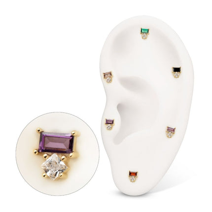 Invictus 14Kt Yellow Gold Threadless Baguette & Square Prong Set Multi-Gem Top