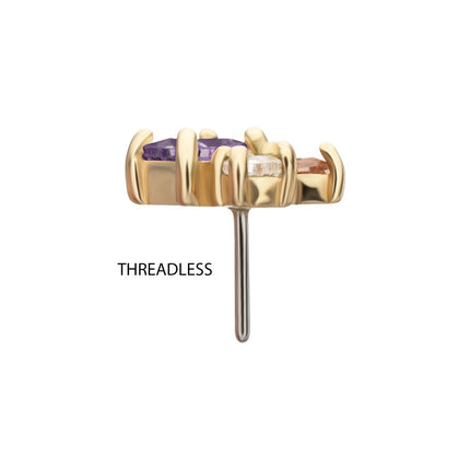 Invictus 14Kt Yellow Gold Threadless 3-Cluster Round, Square & Baguette Prong Set Multi-Gem Top