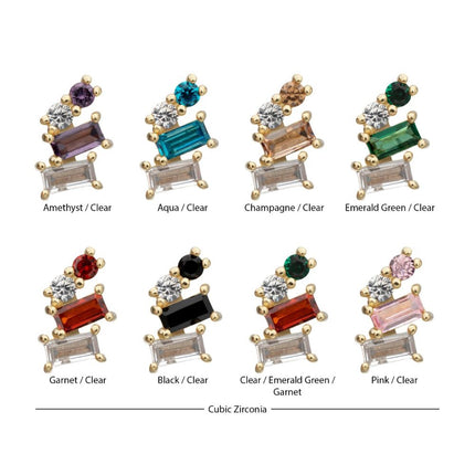 Invictus 14Kt Yellow Gold Threadless 4-Staggered Baguette Cluster Prong Set Multi-Gem Top
