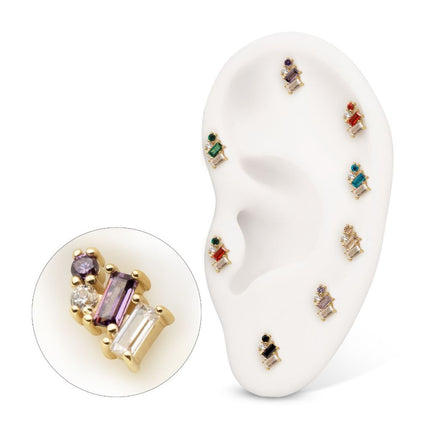Invictus 14Kt Yellow Gold Threadless 4-Staggered Baguette Cluster Prong Set Multi-Gem Top