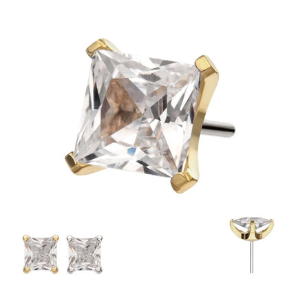 Invictus 14Kt Gold Threadless 4 Prong Set Princess Cut Gem Top