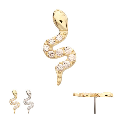 Invictus 14Kt Gold Threadless Sculptural S-shaped Snake Top with 9 Pave Set Gem