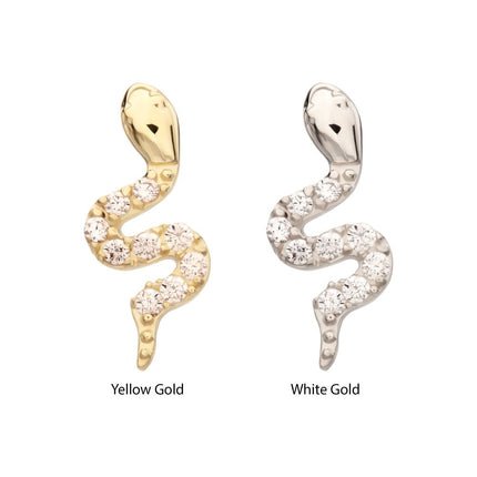 Invictus 14Kt Gold Threadless Sculptural S-shaped Snake Top with 9 Pave Set Gem