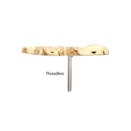 Invictus 14Kt Gold Threadless Sculptural S-shaped Snake Top with 9 Pave Set Gem