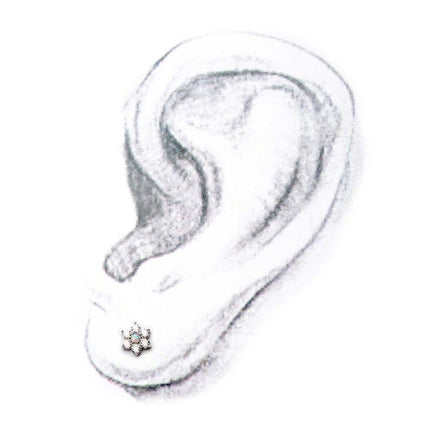 Invictus 14kt White Gold Threadless 6-Clear CZs and White Synthetic Opal Top