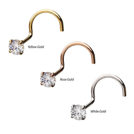 Invictus 14kt Gold Nose Screw with a 3mm Clear CZ Gem Top