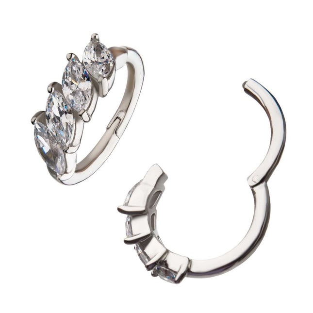 Invictus 14Kt Gold Prong Set 4-Clear CZ Gem Hinged Segment Clicker