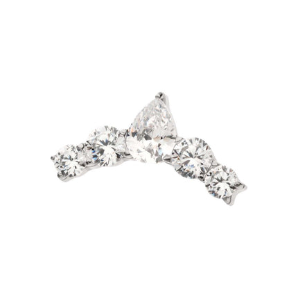 Invictus 14Kt White Gold Threadless Curved Bar Top with Round & Teadrop Gem Cluster