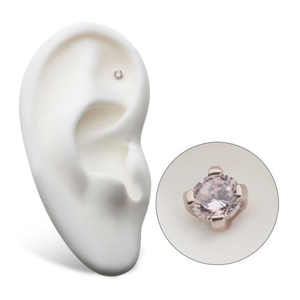 Invictus 14Kt White Gold Threadless with Prong Set Round CZ Top