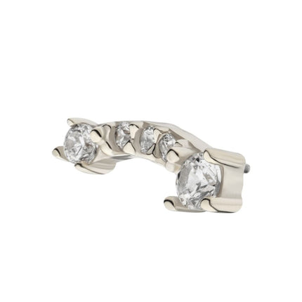 Invictus 14Kt White Gold Threadless Curved Bar Top with 5 Clear CZ