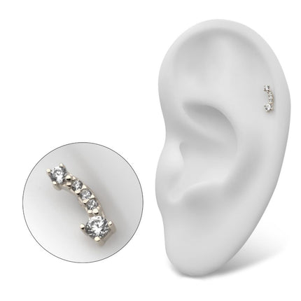 Invictus 14Kt White Gold Threadless Curved Bar Top with 5 Clear CZ
