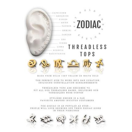 Invictus 14Kt White Gold Threadless Zodiac Sign Tops