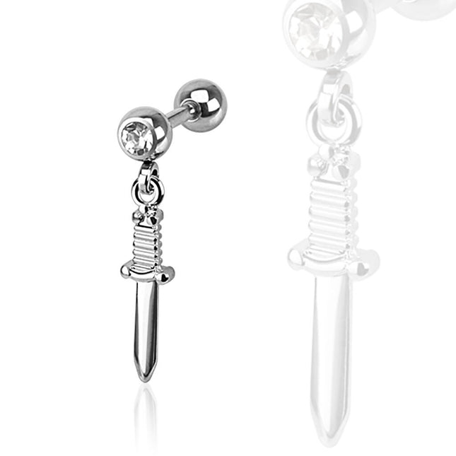 Sword Dangle 316L Surgical Steel Tragus/Cartilage Barbell