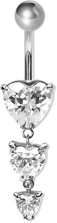 Jewelled Navel Dangle with Clear Crystal Heart