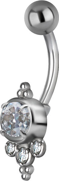 Surgical Steel Jewelled Round Bead Cluster Navel in Silver and Gold colours
