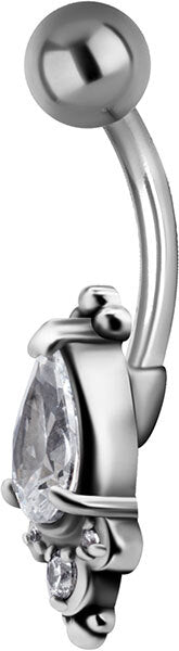 Surgical Steel Jewelled Oval Bead Cluster Navel in Silver and Gold colours