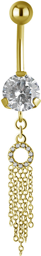 Bright Gold PVD Jewelled Hanging Multi Chain Navel