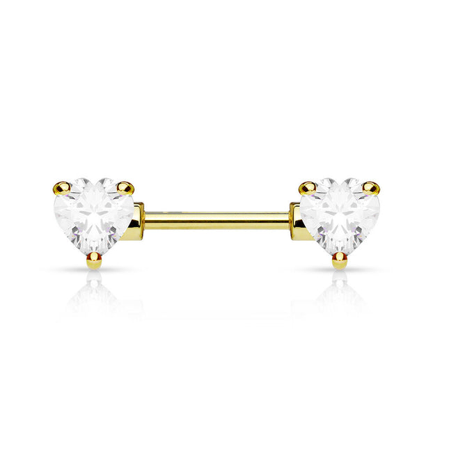 Gold PVD Clear Jewelled Heart Nipple Bar