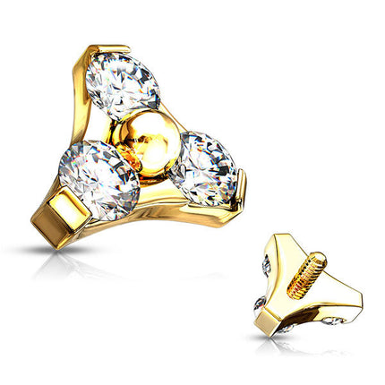 Bright Gold Trinity Prong Set Attachment for Internally Threaded Jewellery