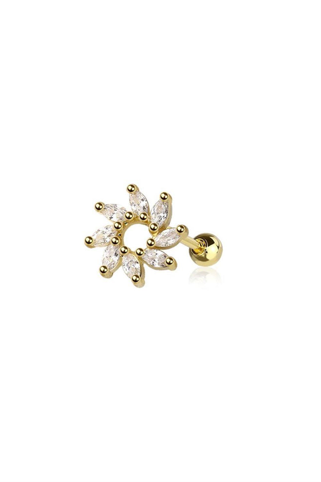 Gold colour CZ prong spiral sun marquise gem top 316l surgical steel cartilage