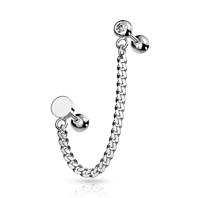 Steel Jewelled Barbell with Chain Linked Symbol