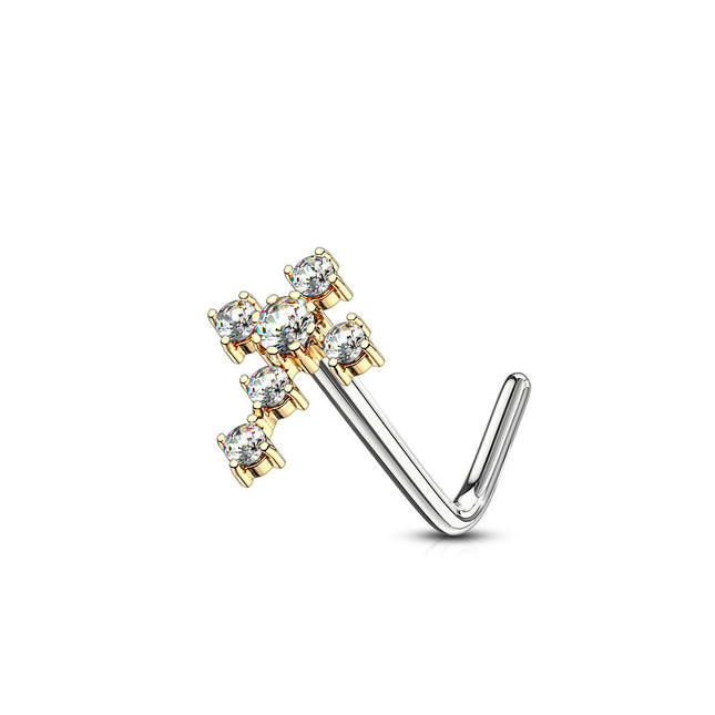 Clear Crystal Cross Dog Leg Nose Stud