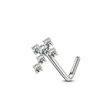 Clear Crystal Cross Dog Leg Nose Stud