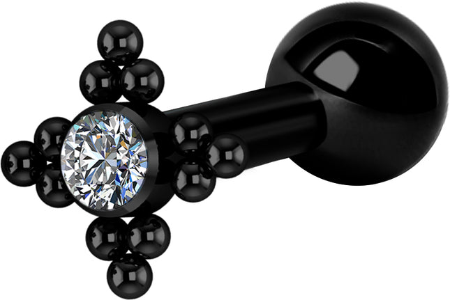 Titanium Internally Threaded Micro Barbell Jewelled Cluster Star in Black