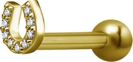 Bright Gold Internally Threaded Jewelled Horseshoe Micro Barbell