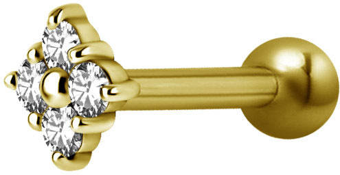 Bright Gold Internally Threaded Jewelled Rhombus Micro Barbell