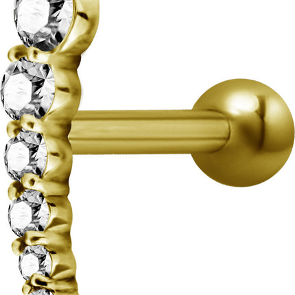 Bright Gold Internally Threaded Cascading Jewelled Micro Barbell