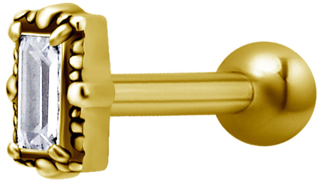 Bright Gold Internally Threaded Antique Jewelled Baguette Micro Barbell